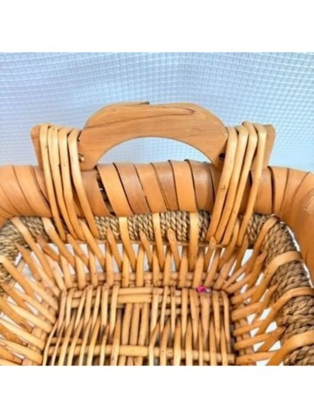 Vintage Hand Woven Splint Wood Porcupine Twist Gathering Basket Boho Rustic